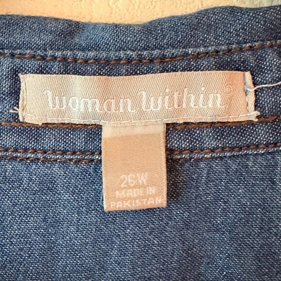 EUC Woman Within Medium Wash Denim Button Down Shirt Jacket Four Pockets Size XL - Picture 6 of 8